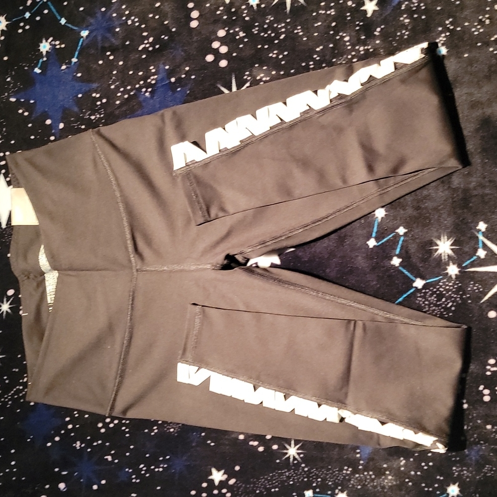 Victorias Secret Sport Knockout Tights Black w/ Silver cut-out Sides Size Smal